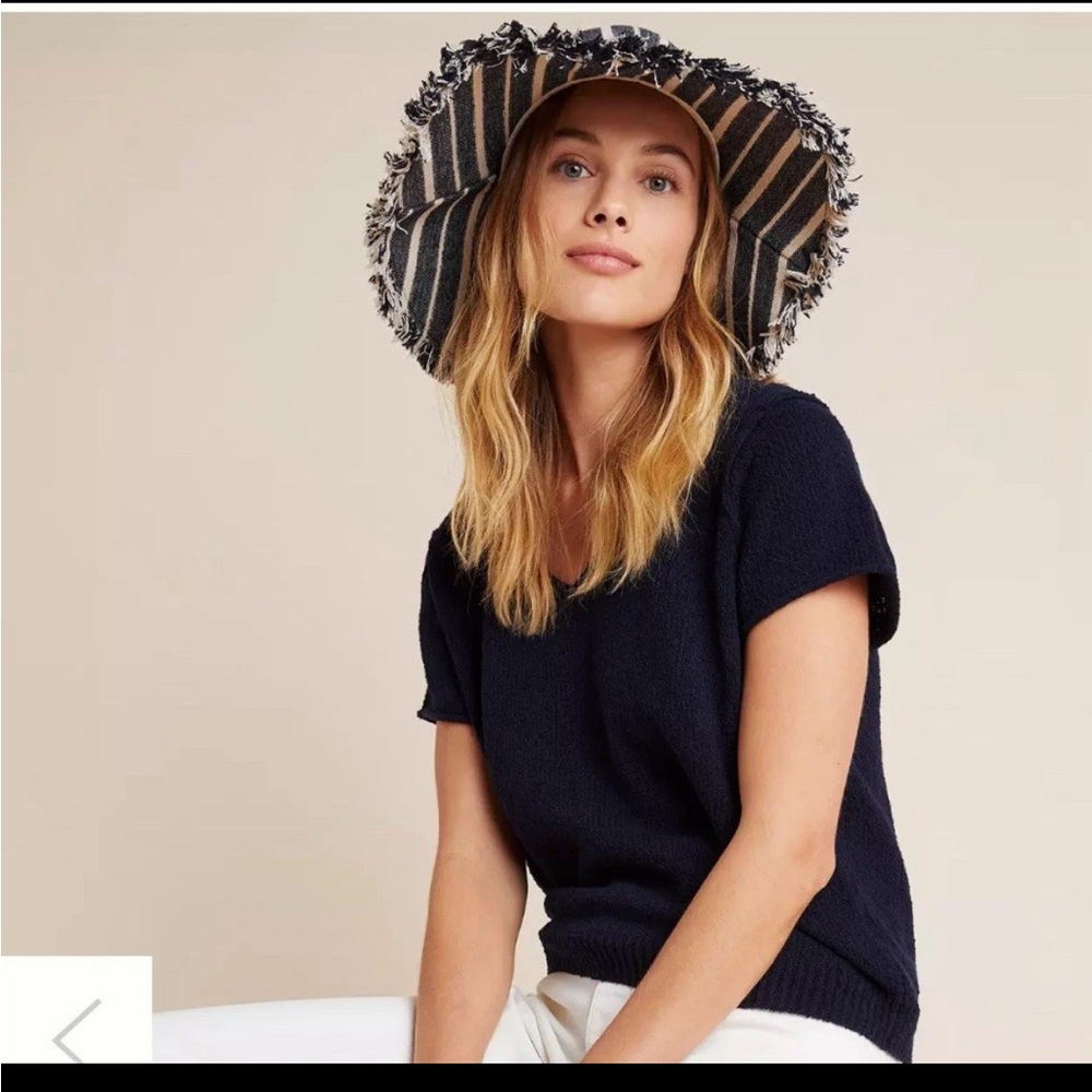 Anthropologie Valentina Navy Nubby Knit Short Sleeve Sweater Size XSP